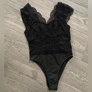 Shein Elegant Black Lace Bodysuit
